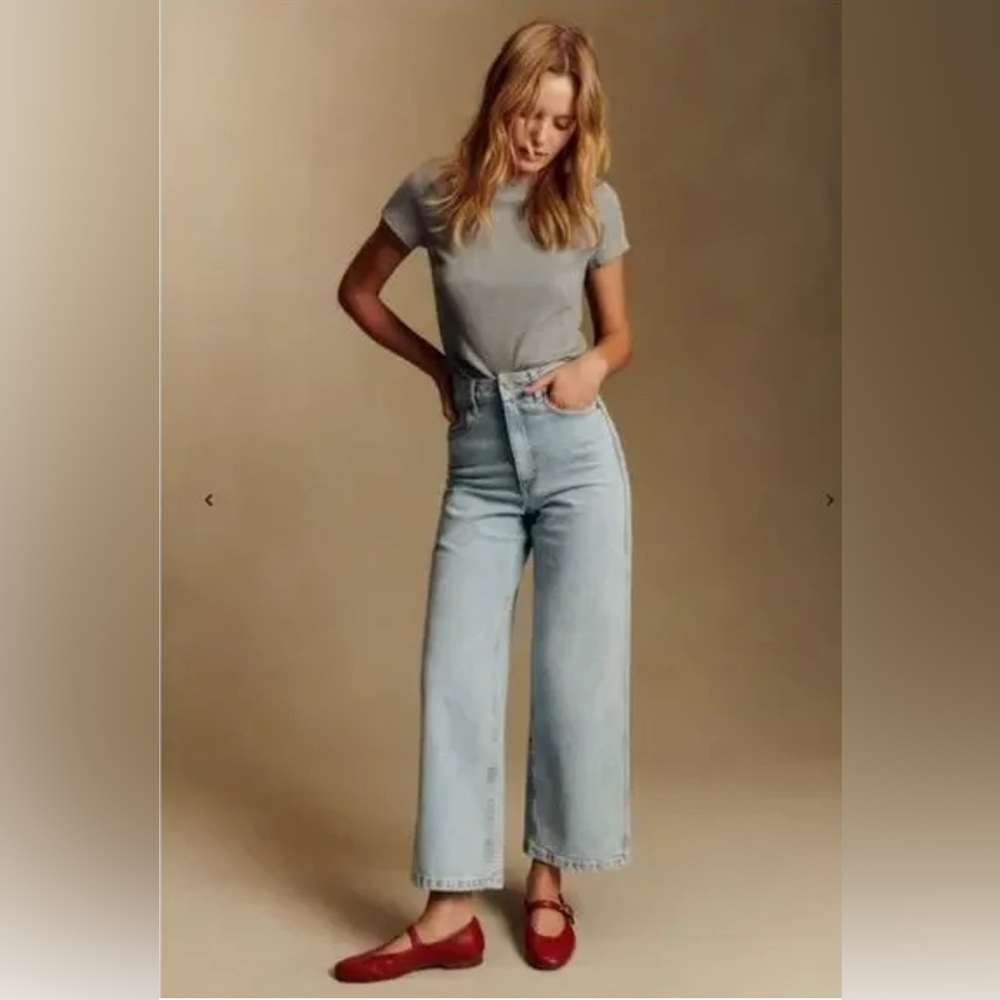 NWT Sezane le crop pants  wide leg bleach blue 34/2